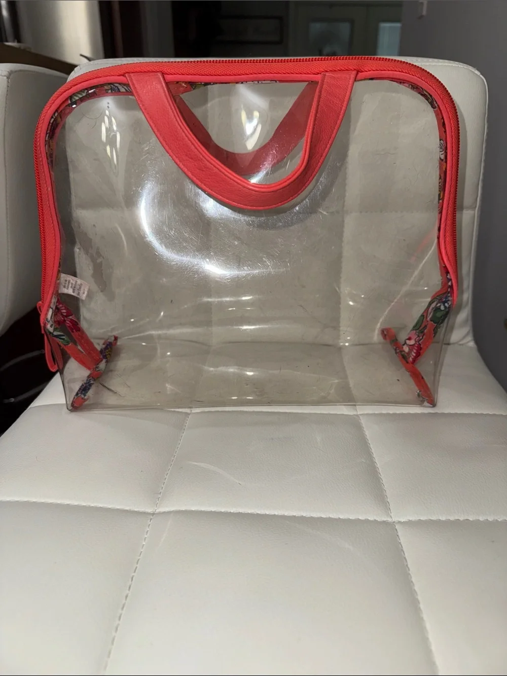 Vera Bradley Clear Cosmetic Bag with Coral Trim